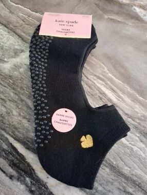 kate spade New York Black Barre Grip Socks with Gold Logo